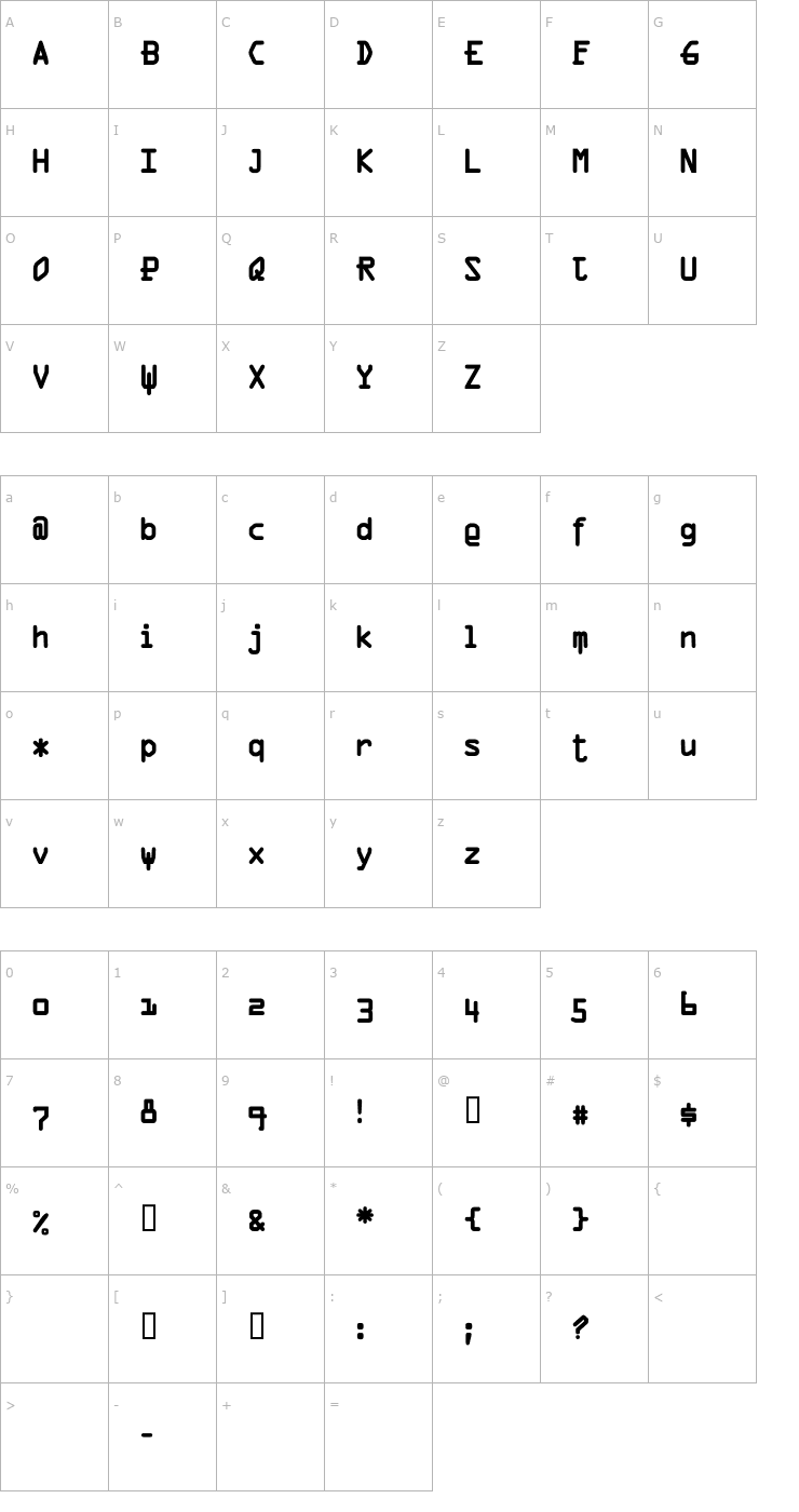 Character Map VTDigitDogHog Font