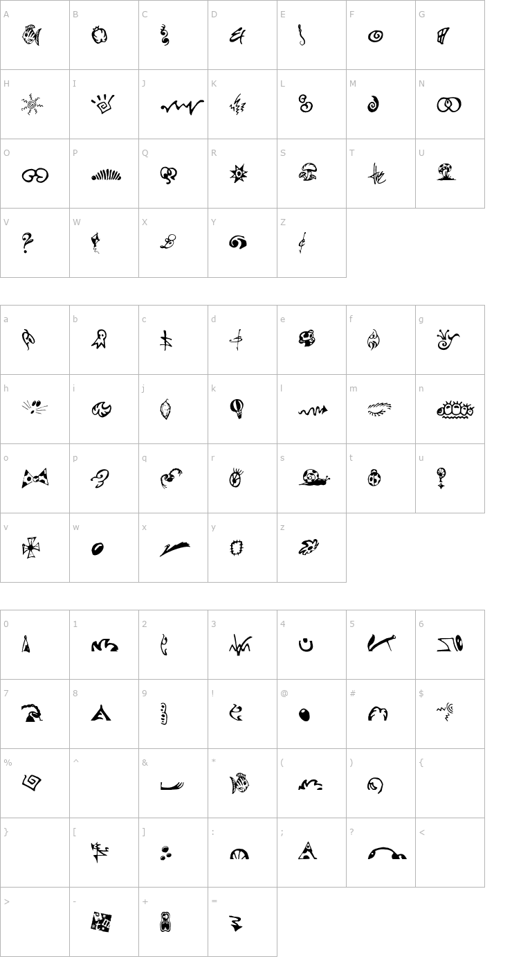 Character Map VTSuRealDingbats-VolumeTwo Font