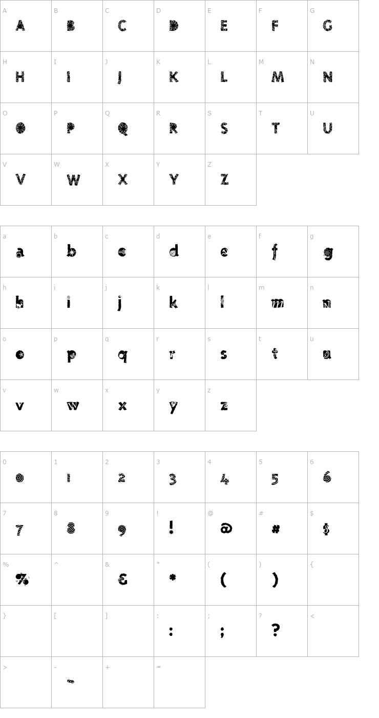 Character Map VTTomFool-Highfalutin Font