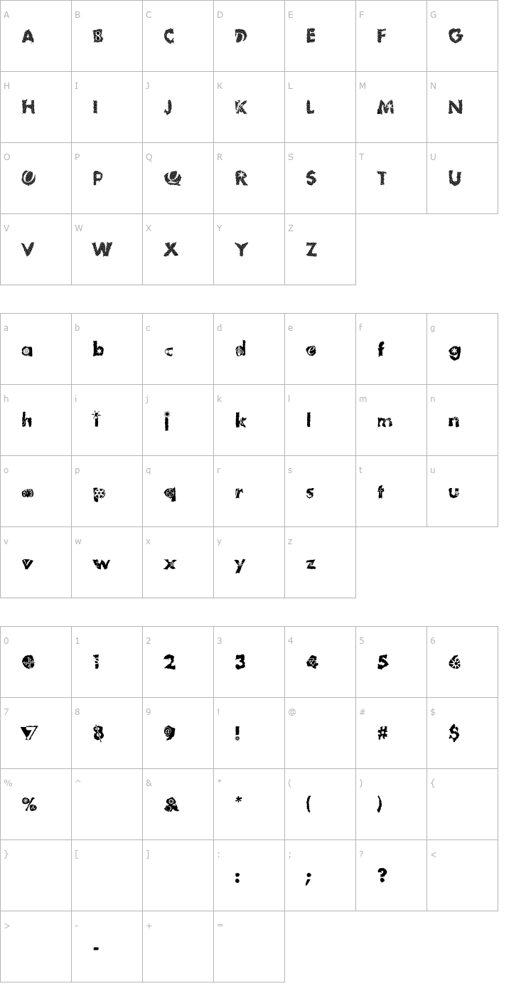 Character Map VTTomFool-PlumLoco Font