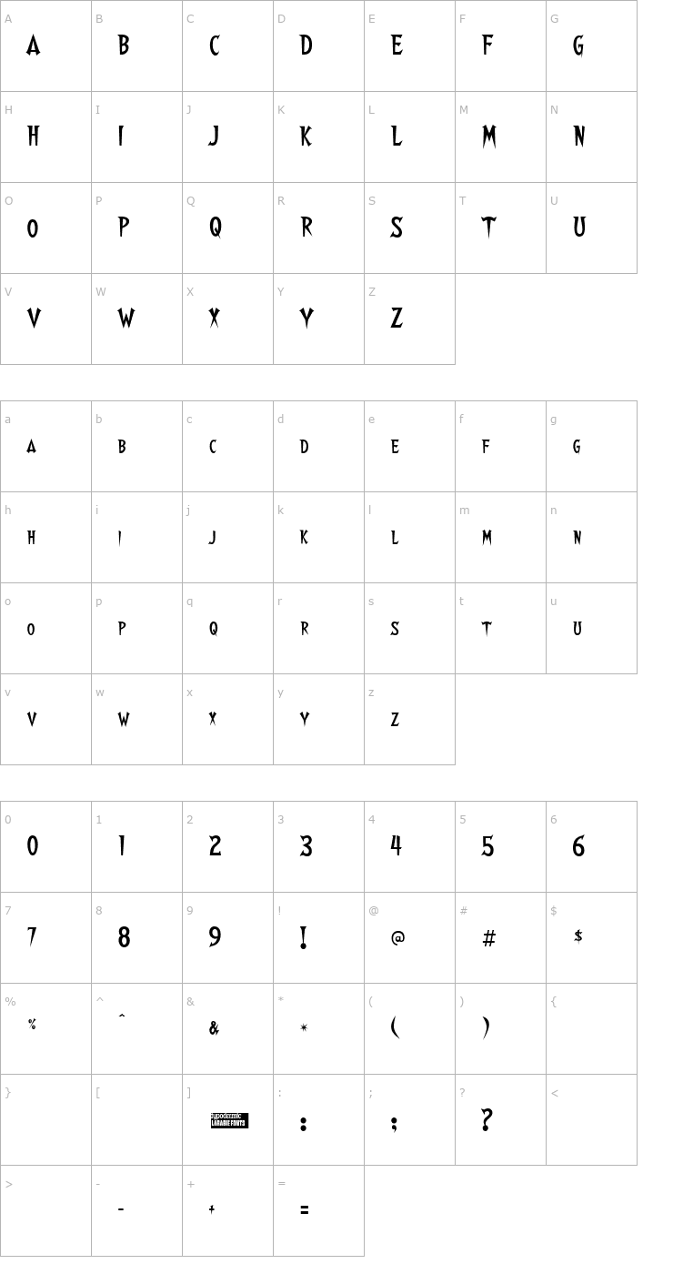 Character Map Walshes Font