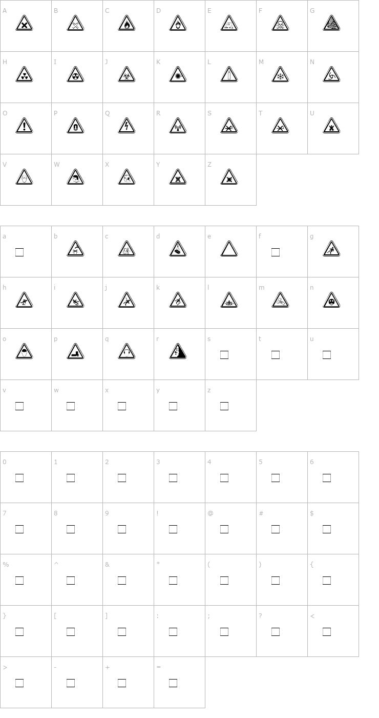 Character Map WarnSymbols4 Font