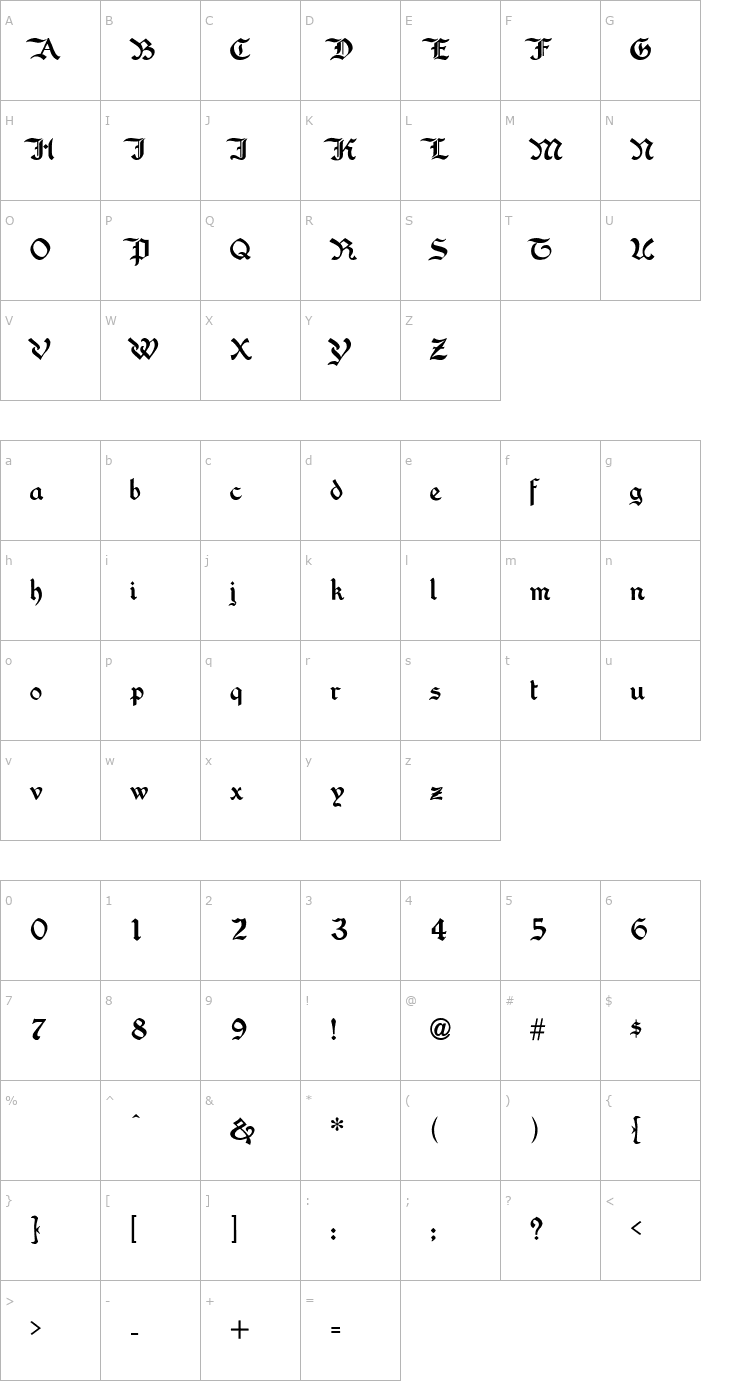 Character Map WashingtonText-Regular Font