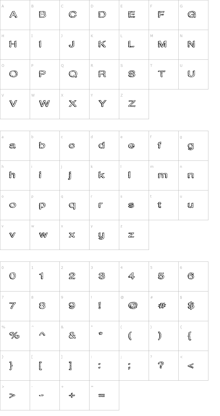 Character Map Water on the Oil Font