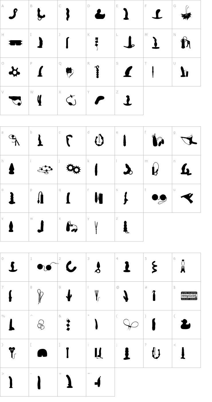 Character Map WC XXXplicit Bta Font