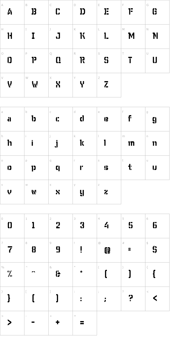 Character Map WCWunderbachBta-DemiBold Font