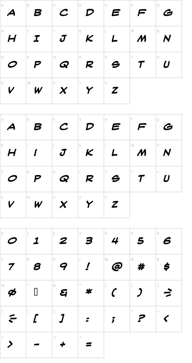 Character Map WebLetterer BB Bold Font