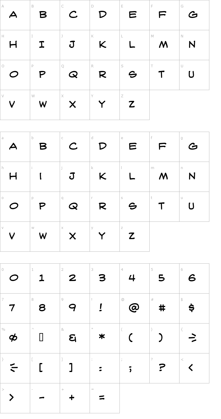 Character Map WebLetterer BB Font