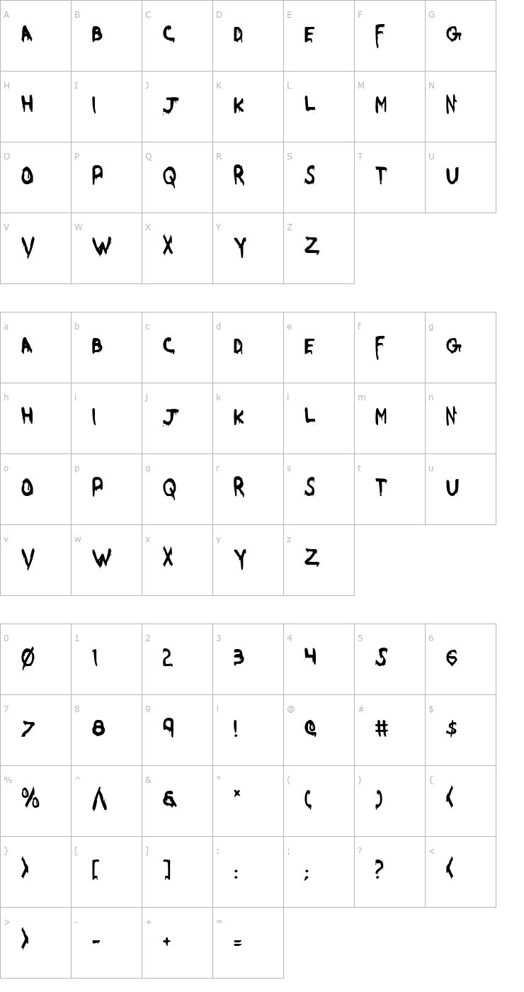 Character Map Were-Beast Condensed Font