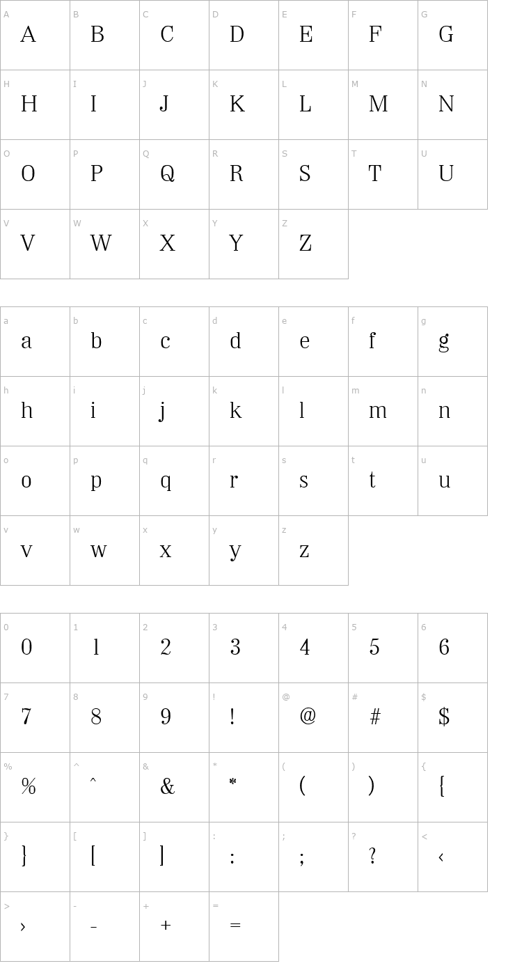 Character Map Wichita-Light Font