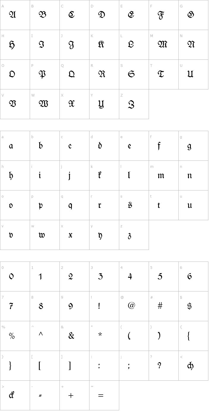 Character Map WieynkFraktur Font