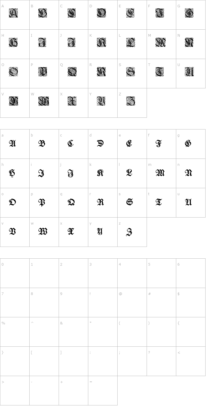 Character Map WieynkFrakturInitialen Font