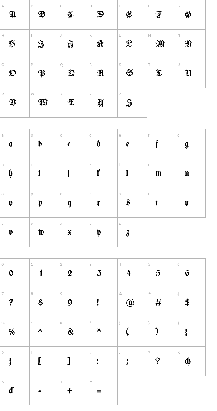 Character Map WieynkFrakturZier-Bold Font