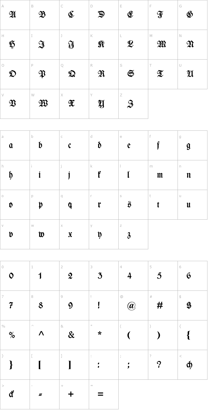 Character Map WieynkFrakturZierversalien-Bold Font