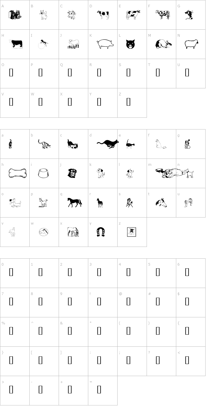 Character Map WM Animals 1 Font