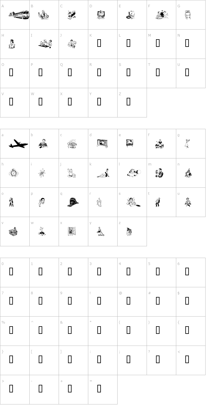 Character Map WM The 50s Font