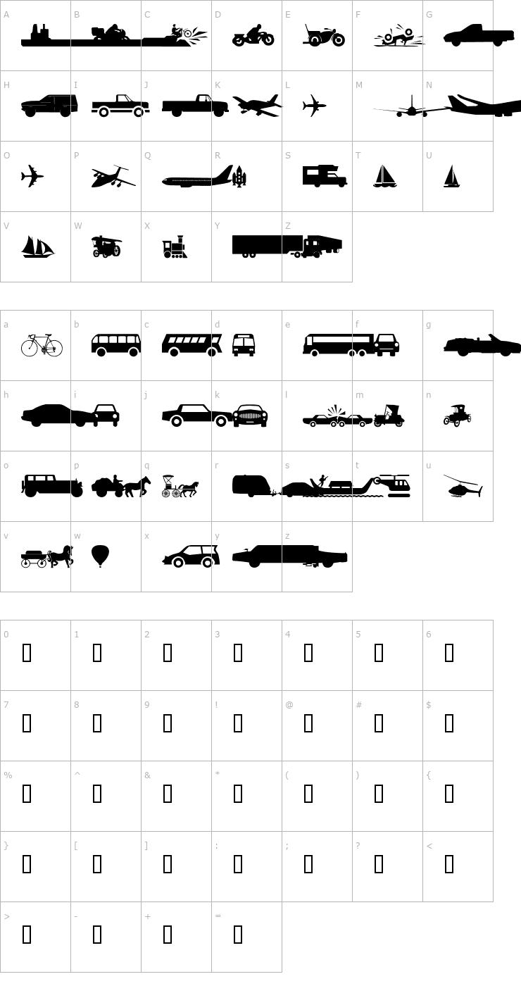 Character Map WM Transport 1 Font