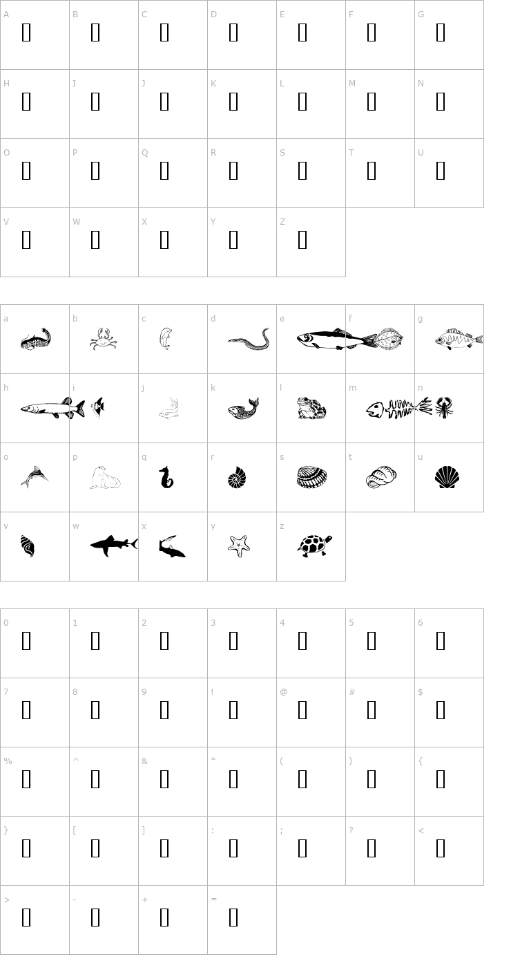 Character Map wmaquatic1 Font