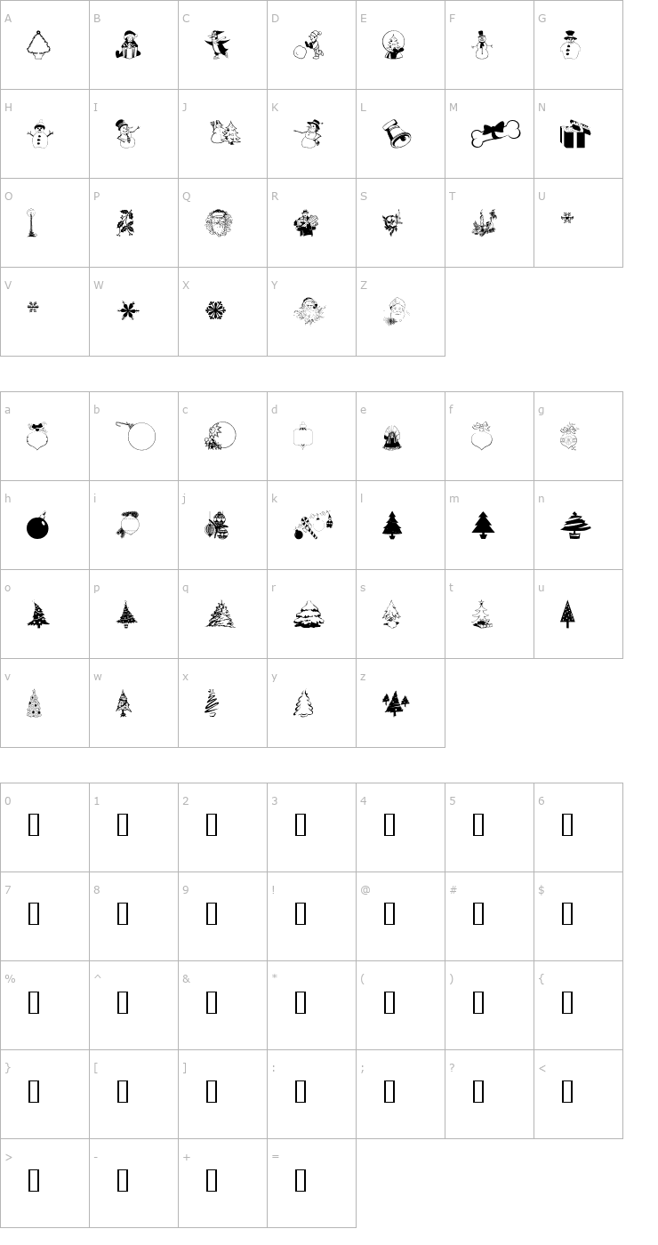 Character Map wmchristmas3 Font