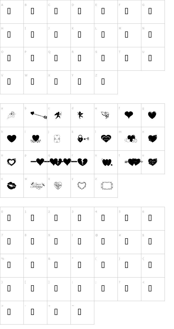 Character Map wmvalentine1 Font