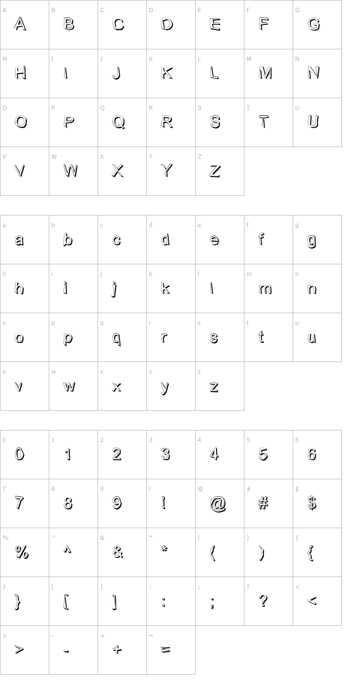 Character Map Wobbly (shadow) Font