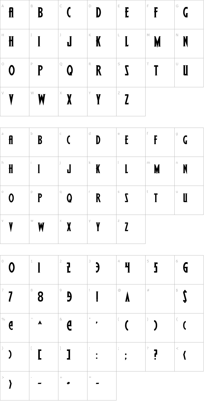 Character Map Wolf's Bane Bold Font