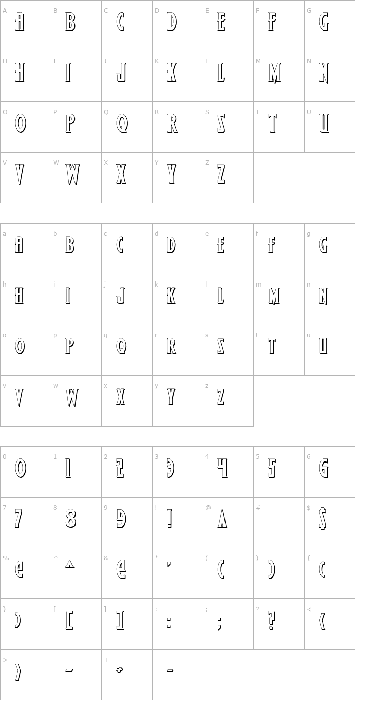 Character Map Wolf's Bane Bold Shadow Font