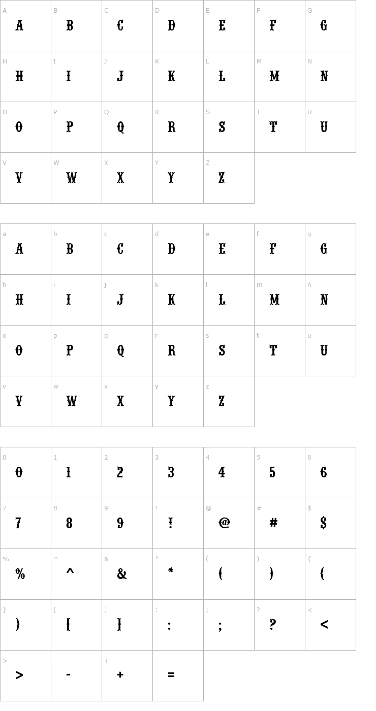 Character Map WoodTypD Font