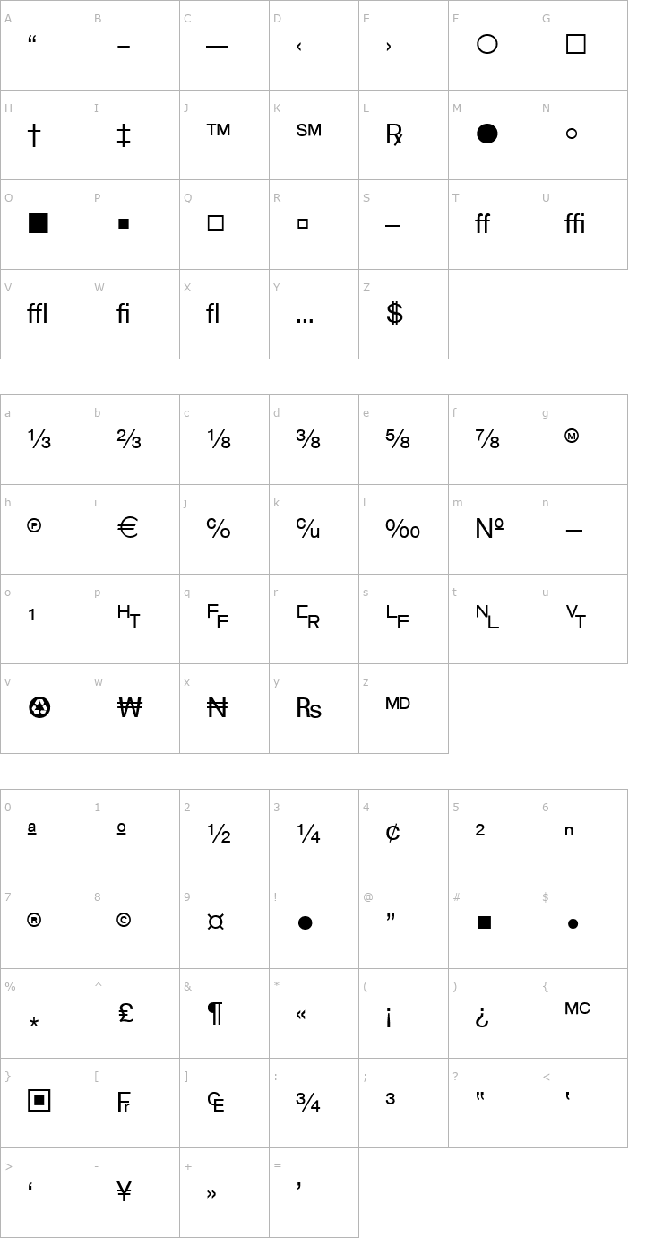 Character Map WP TypographicSymbols Font