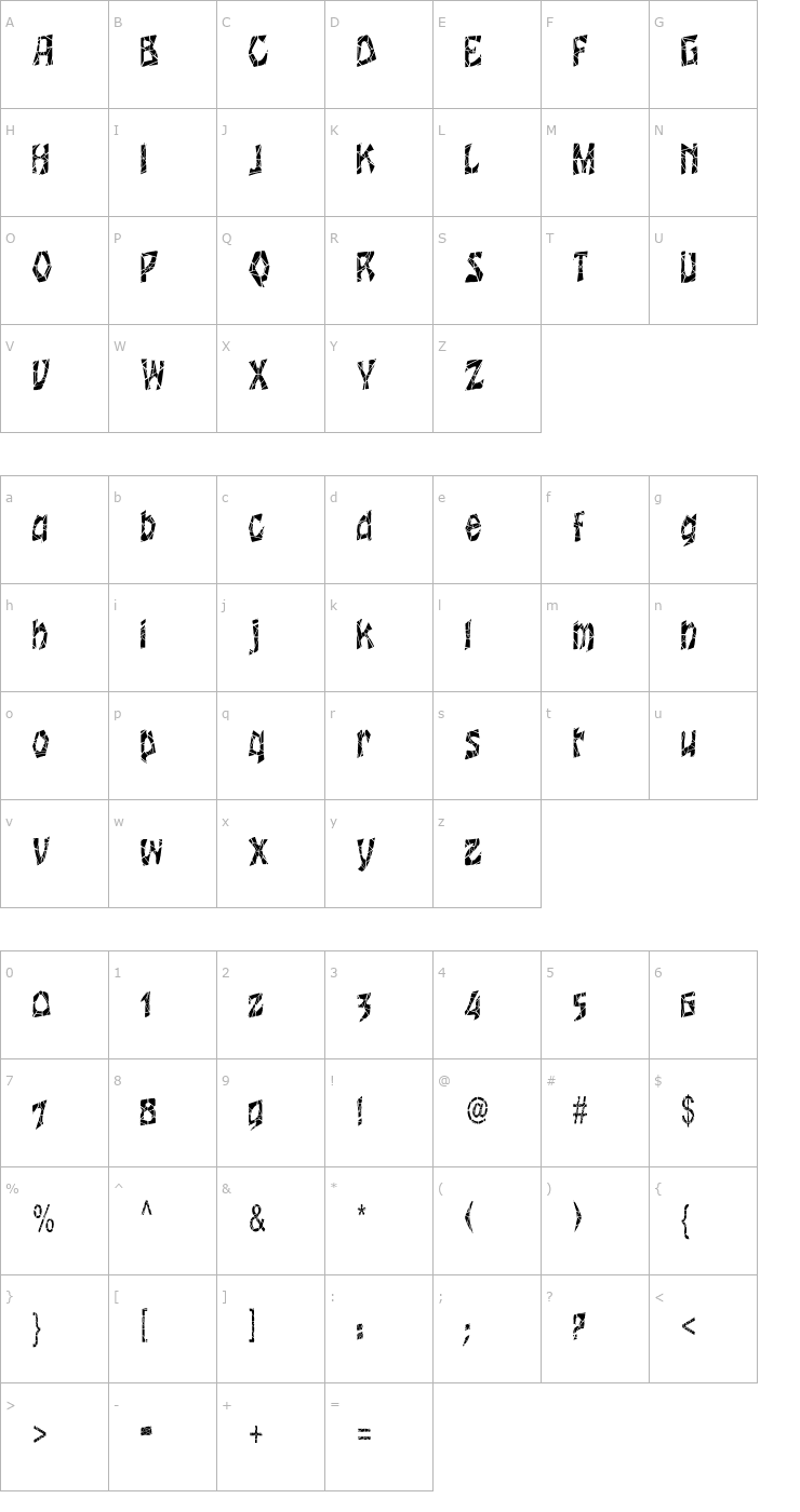 Character Map WrinklecutCondensed Font