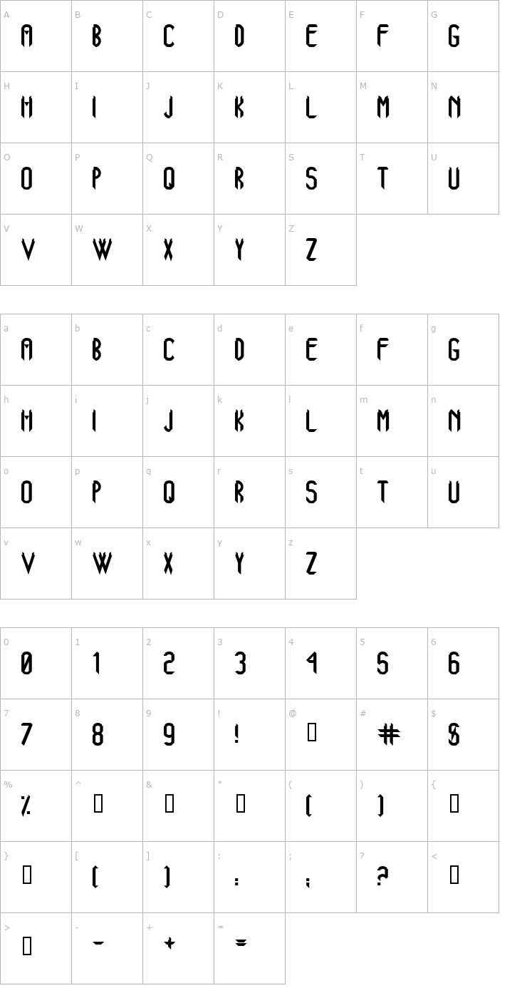 Character Map Xanadu Font