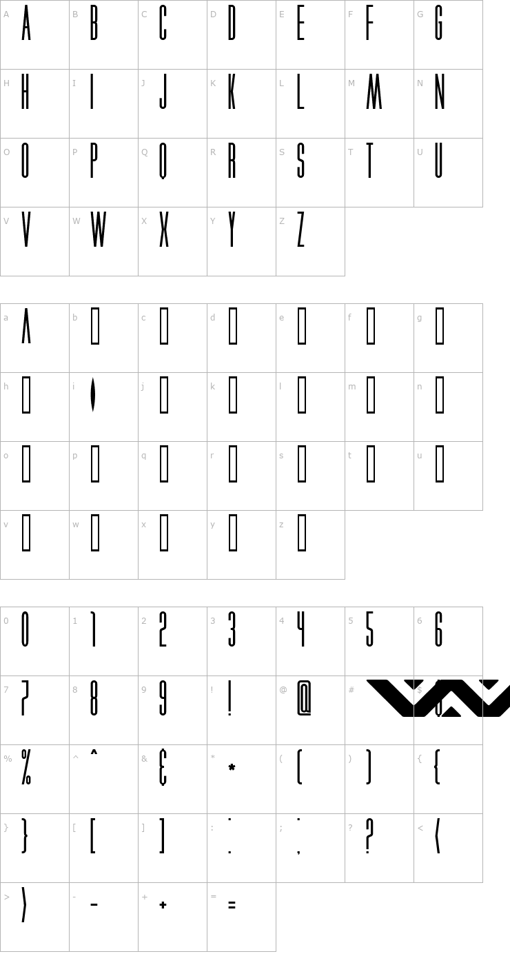 Character Map Xenophobia Font