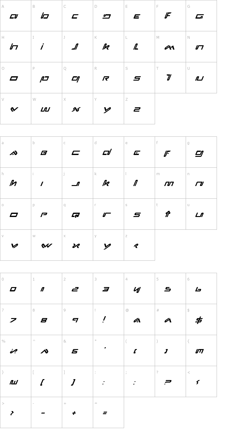 Character Map Xephyr Italic Font