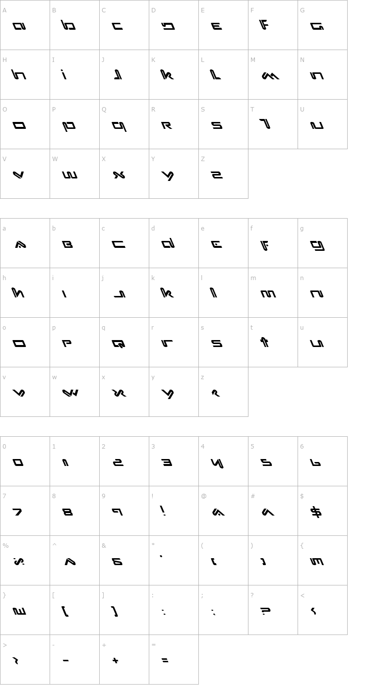 Character Map Xephyr Leftalic Font