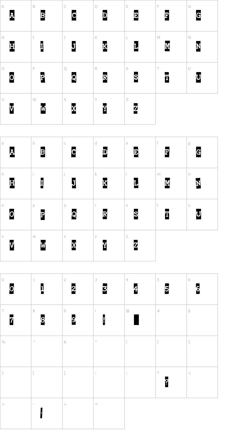 Character Map Xerography Font