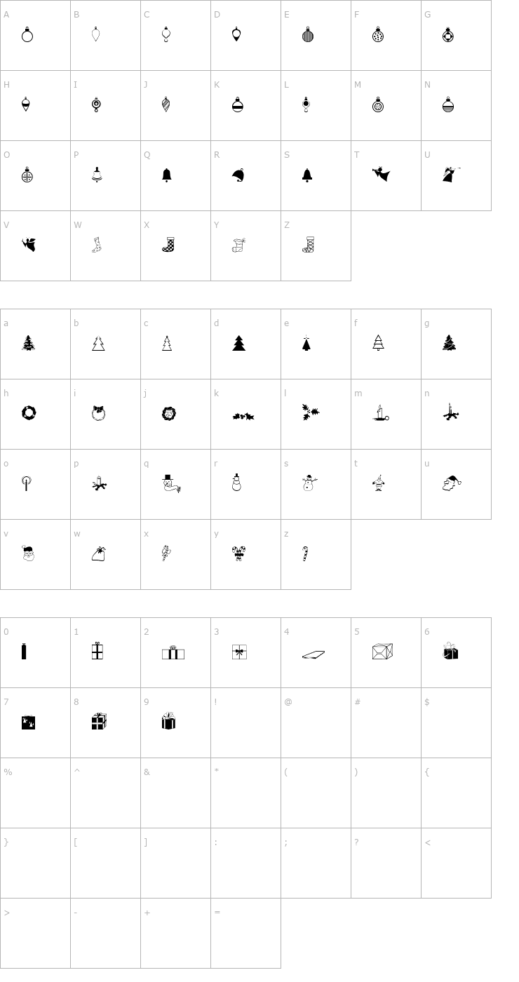 Character Map Xmas Dings Font