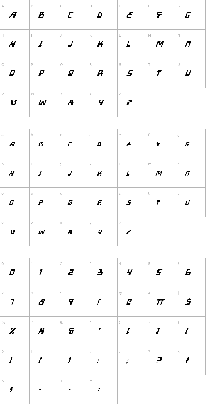 Character Map XPED Italic Font