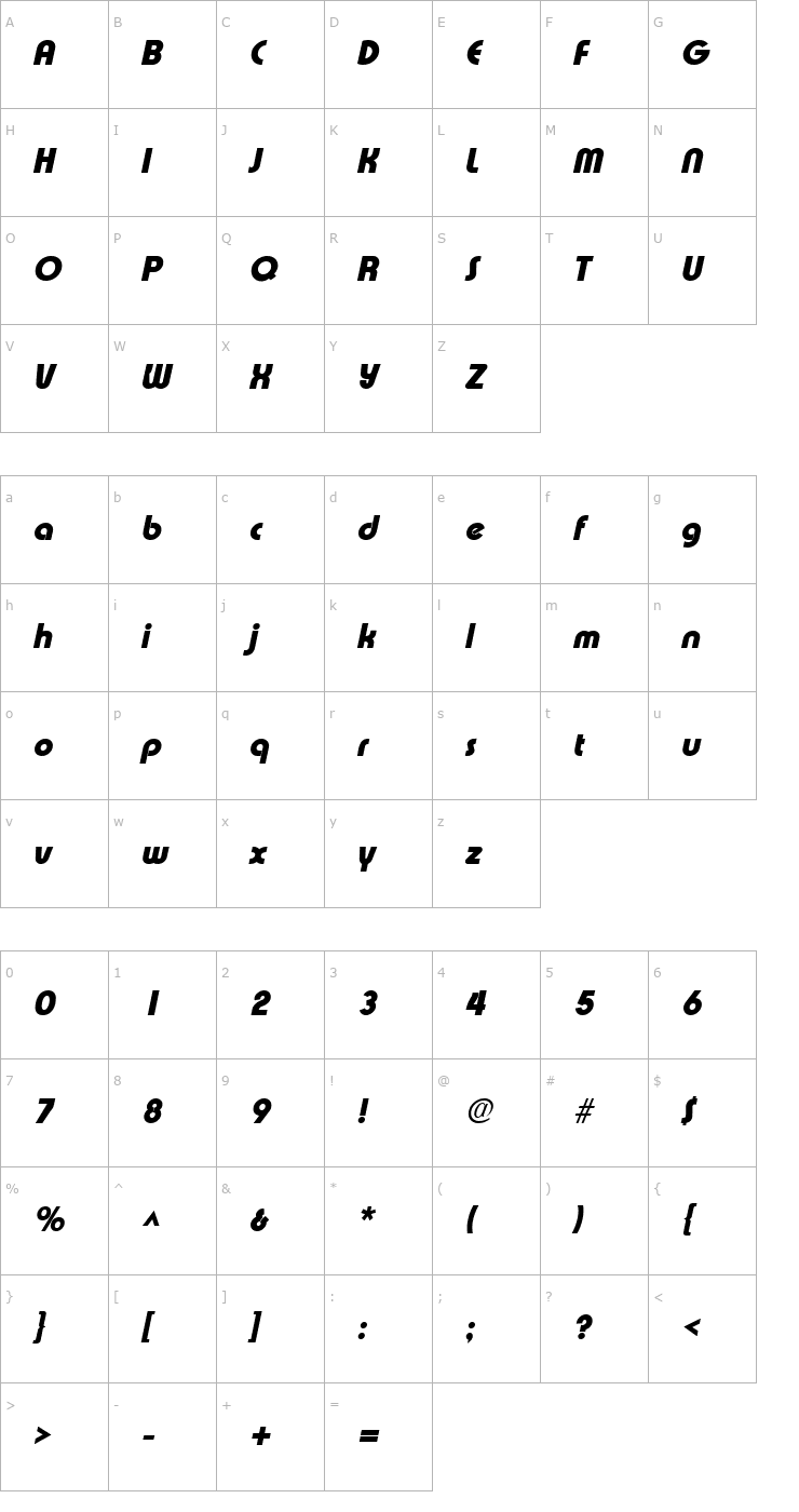 Character Map Xpress Heavy SF Bold Italic Font