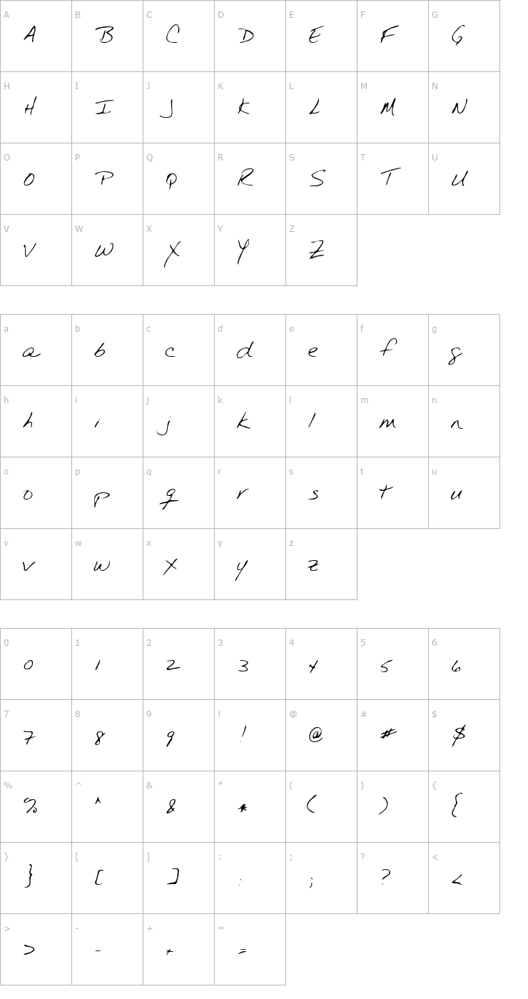 Character Map Yanzel Regular Font