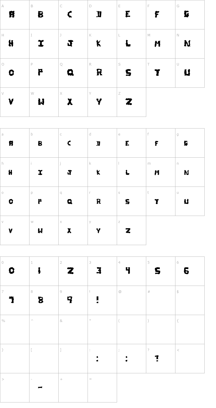 Character Map YB Drunk Monkey Font