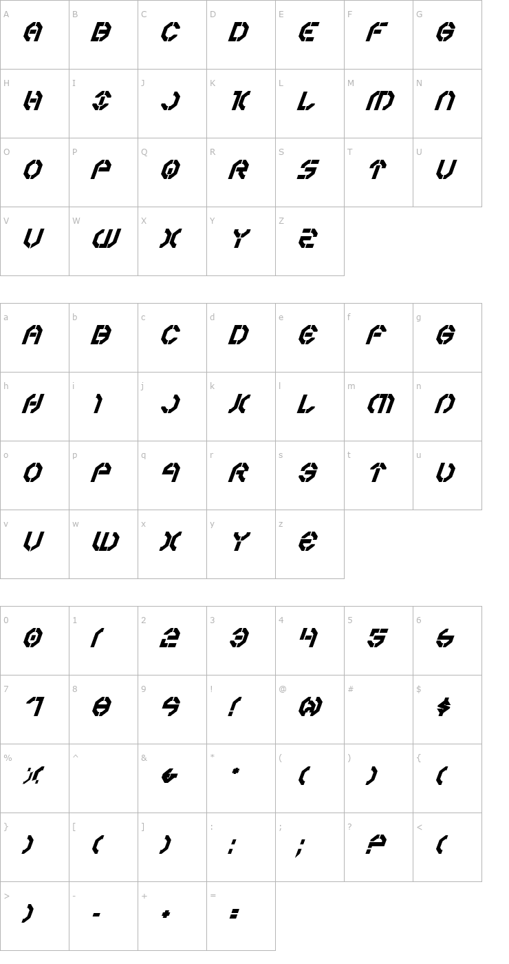 Character Map Year 3000Bold Italic Font