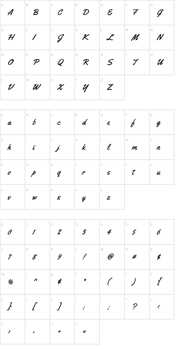 Character Map Yellowtail Font