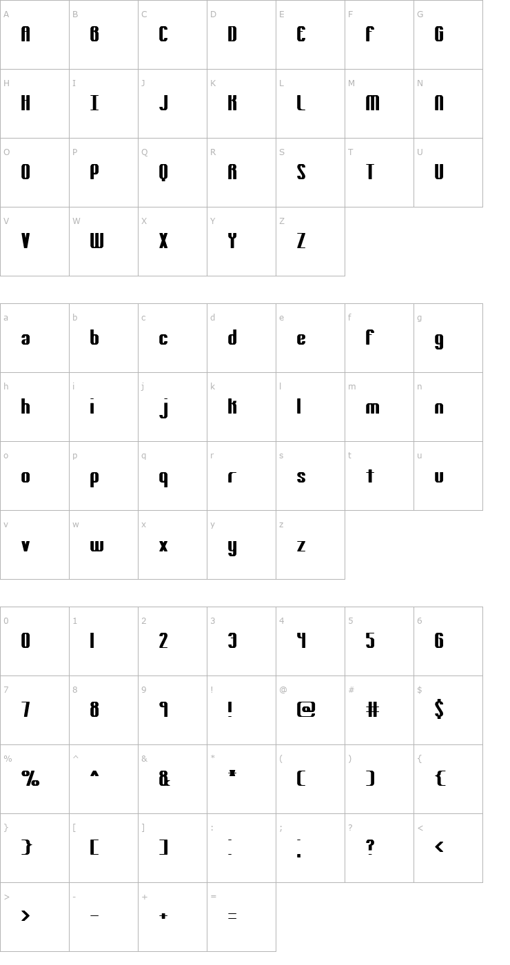 Character Map Yielding BRK Font