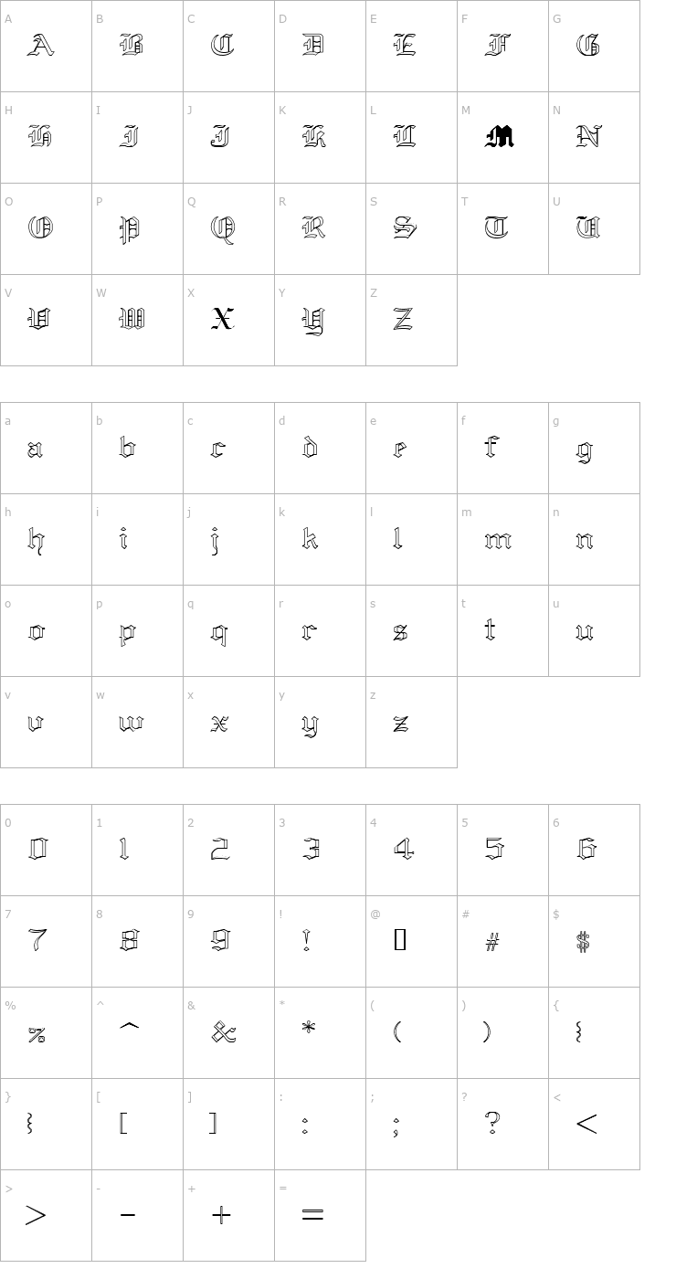 Character Map Yold Anglican Font