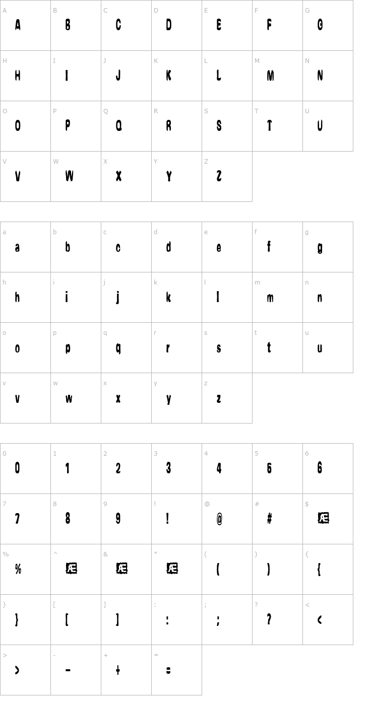 Character Map Yonder BRK Font