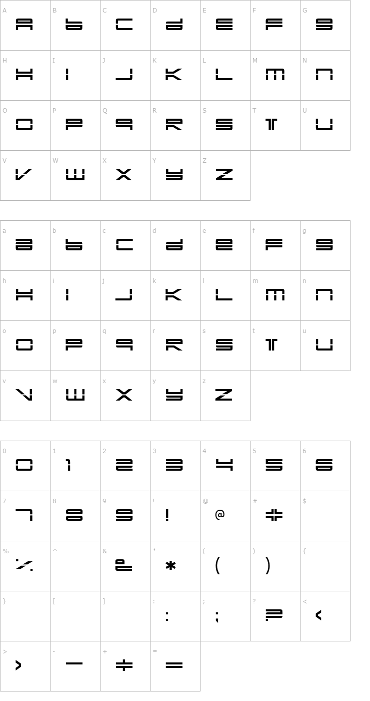 Character Map Yonder Recoil Font