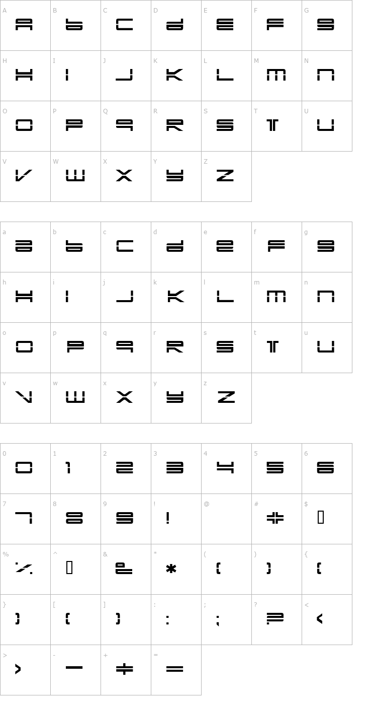 Character Map YonderRecoil Font