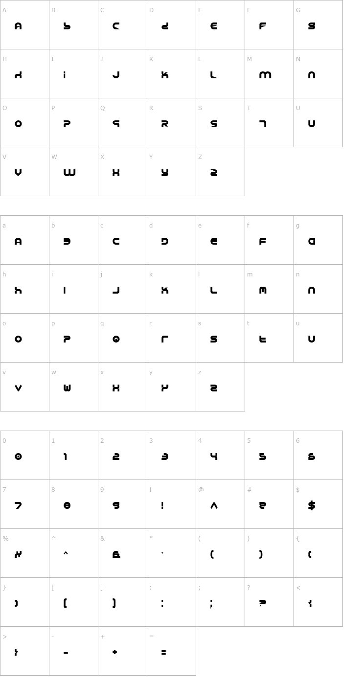 Character Map Yukon Tech Bold Font