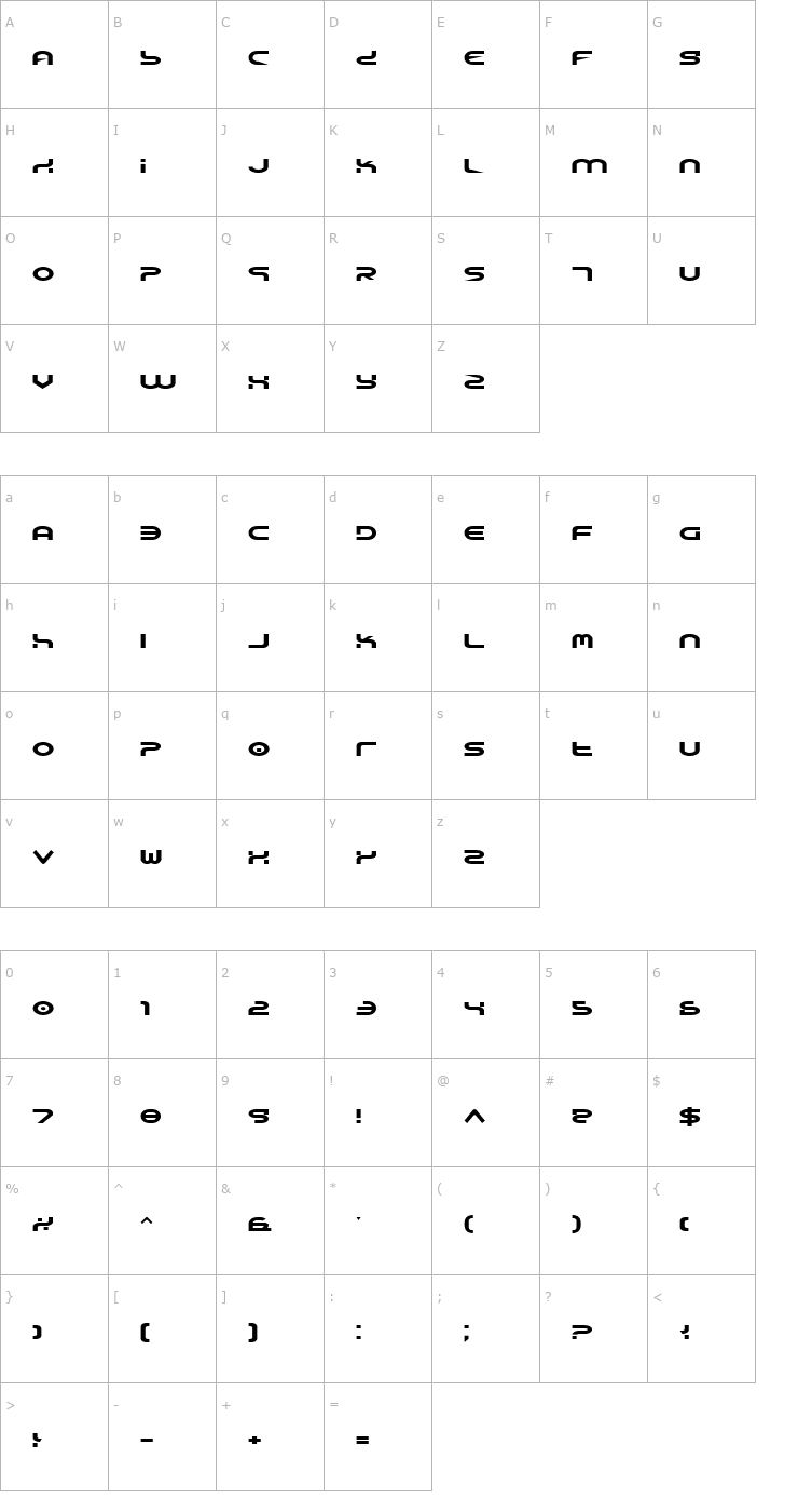 Character Map Yukon Tech Expanded Font