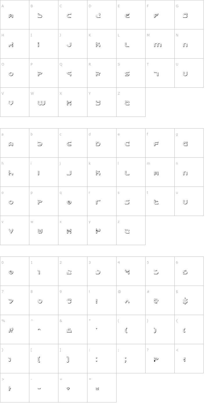 Character Map Yukon Tech Shadow Font